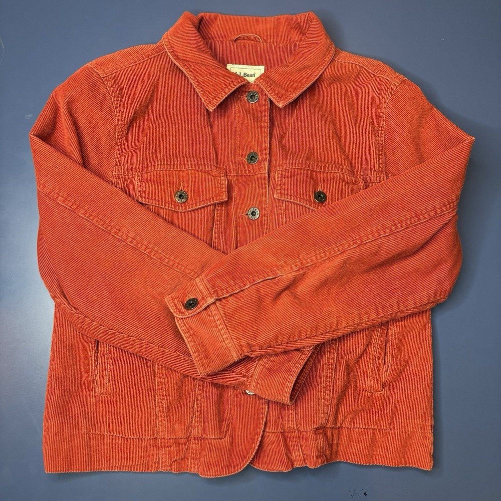 LL Bean Corduroy Jacket Medium Rust Orange Trucker Chore Western Cottage Cabin